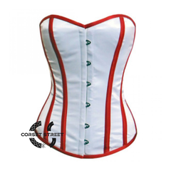 White Red Satin Gothic Retro Burlesque Bustier Waist Training Overbust Plus Size Corset Costume