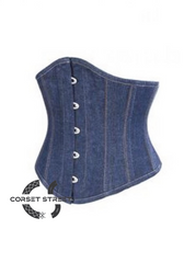 Blue Denim Gothic Steampunk Bustier Waist Training Underbust Plus Size Corset Costume