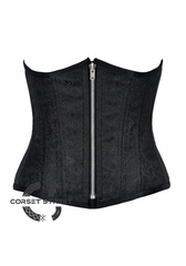 Black Brocade Women’s Front Zipper Double Bone Gothic Steampunk Waist Cincher Bustier Underbust Plus Size Corset Costume