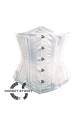 White Satin Double Bone Gothic Burlesque Waist Training Bustier Underbust Plus Size Corset Costume