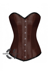 Brown Satin Gothic Burlesque Bustier Waist Training LONG Overbust Corset Costume
