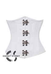White Satin Seal Lock Double Bone Gothic Steampunk Bustier Waist Training Underbust Corset Costume