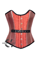 Orange Pink Silk Gothic Burlesque Bustier Waist Training Overbust Plus Size Corset Costume