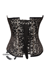 Black Silver Brocade Gothic Burlesque Bustier Waist Training Overbust Plus Size Corset Costume