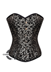 Black Silver Brocade Gothic Burlesque Bustier Waist Training Overbust Plus Size Corset Costume