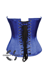 Blue Satin Stars Print Gothic Burlesque Waist Training Bustier Overbust Plus Size Corset Costume