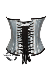 Silver Silk Leather Belt Gothic Burlesque Bustier Waist Training Overbust Corset Costume