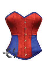 Red Blue Satin Gothic Burlesque Waist Training Bustier Overbust Plus Size Corset Costume