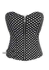 Black N White Polka Dot Satin Zipper Gothic Burlesque Waist Training Overbust Plus Size Corset Costume