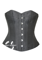 Plain Black Silk Gothic Burlesque Bustier Waist Training Overbust Corset Costume