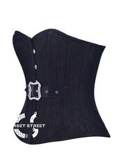 Black Denim Leather Belt Gothic Steampunk Bustier Waist Training Overbust Plus Size Corset Costume