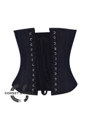 Black Denim Leather Belt Gothic Steampunk Bustier Waist Training Overbust Plus Size Corset Costume