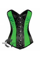 Green Black Satin Gothic Burlesque Waist Training Bustier LONG Overbust Corset Costume