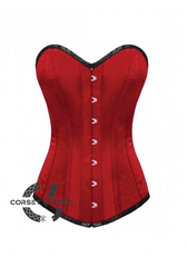 Red Satin Gothic Burlesque Bustier Waist Training LONG Overbust Corset Costume