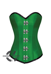 Green Satin Seal Lock Gothic Steampunk Bustier Waist Training LONG Overbust Plus Size Corset Costume