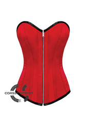 Red Satin Gothic Burlesque Bustier Waist Training LONG Overbust Corset Costume