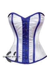 White Satin and blue Lacing Bustier Waist Training Overbust Corset Costume