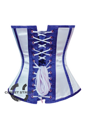 White Satin and blue Lacing Bustier Waist Training Overbust Corset Costume