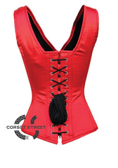 Red Satin Shoulder Straps Front Closed Gothic Burlesque Bustier Waist Training Overbust Plus Size Corset Costume
