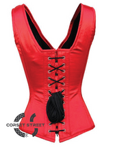 Red Satin Shoulder Straps Zipper Opening Gothic Burlesque Bustier Waist Training Overbust Corset Costume