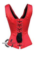 Red Satin Shoulder Straps Zipper Opening Gothic Burlesque Bustier Waist Training Overbust Plus Size Corset Costume