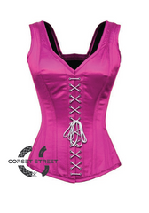 Purple Satin Shoulder Straps White Lace Opening Gothic Burlesque Bustier Waist Training Overbust Corset Costume