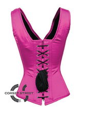 Purple Satin Shoulder Straps White Lace Opening Gothic Burlesque Bustier Waist Training Overbust Corset Costume