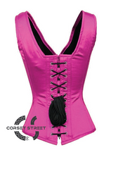 Purple Satin Corset Shoulder Straps Antique Seal Lock Gothic Burlesque Costume Waist Training Overbust Bustier Top