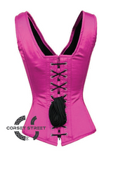 Purple Satin Corset Shoulder Straps Silver Zipper Gothic Burlesque Costume Waist Training Overbust Plus Size Bustier Top