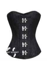 Black Brocade Spiral Steel Boned Corset Front Seal Lock Waist Training Bustier Overbust Corset Top