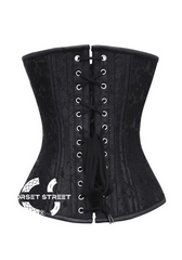 Black Brocade Spiral Steel Boned Corset Antique Busk Waist Training Bustier Overbust Corset Top