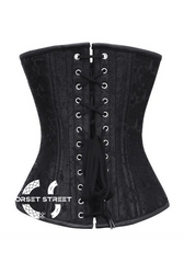 Black Brocade Spiral Steel Boned Corset Zipper Waist Training Bustier Overbust Corset Top