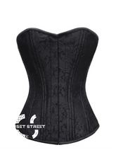 Black Brocade Spiral Steel Boned Front Closed Corset Waist Training Bustier Overbust Corset Top