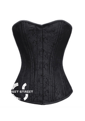 Black Brocade Spiral Steel Boned Front Closed Corset Waist Training Bustier Plus Size Overbust Corset Top