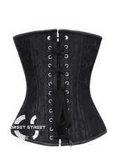 Black Brocade Spiral Steel Boned Front Closed Corset Waist Training Bustier Plus Size Overbust Corset Top