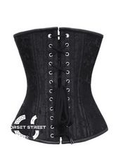 Black Brocade Spiral Steel Boned Corset Front Lace Opening Waist Training Bustier Overbust Plus Size Corset Top