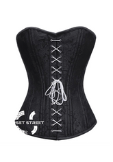 Black Brocade Spiral Steel Boned Corset White Lace Front Opening Waist Training Bustier Overbust Plus Size Corset Top
