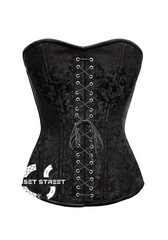 Black Brocade Spiral Steel Boned Corset Black Lace Front Opening Waist Training Bustier Plus Size Overbust Corset Top