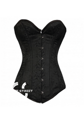 Black Brocade Gothic Burlesque Costume Waist Training Bustier Longline Overbust Corset Top