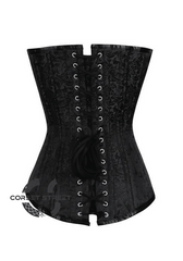 Black Brocade Spiral Steel Boned Corset Goth Burlesque Waist Training LONGLINE Overbust Bustier Top