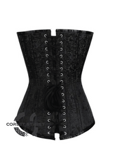 Black Brocade Spiral Steel Boned Corset Goth Burlesque Costume Waist Training LONGLINE Overbust Bustier Top