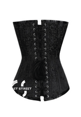 Black Brocade Spiral Steel Boned Corset Goth Burlesque Costume Waist Training LONGLINE Plus Size Overbust Bustier
