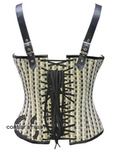 Checkered Corset Black Leather Straps Gothic Steampunk Costume Waist Training Overbust Plus Size Bustier Top