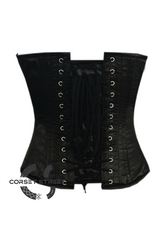 Black Satin Corset Zipper Handmade Sequins Skull Waist Training Overbust Bustier Corset Top