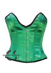 Green Satin Deep Bust Corset Gothic Burlesque Costume Waist Training Bustier Overbust Corset Top