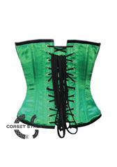 Green Satin Deep Bust Corset Gothic Burlesque Costume Waist Training Bustier Overbust Corset Top