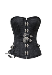 Black Brocade Silver Clasps Gothic Costume Waist Training Bustier Overbust Corset Top