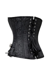 Black Brocade Silver Clasps Gothic Costume Waist Training Bustier Overbust Corset Top