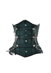 Green and Black Striped Brocade Steampunk Underbust Costume Corset