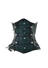 Green and Black Striped Brocade Steampunk Underbust Costume Corset